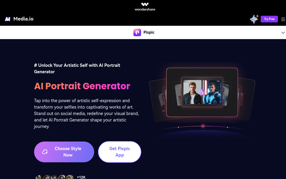 Screenshot di Media.io AI Portrait Generator