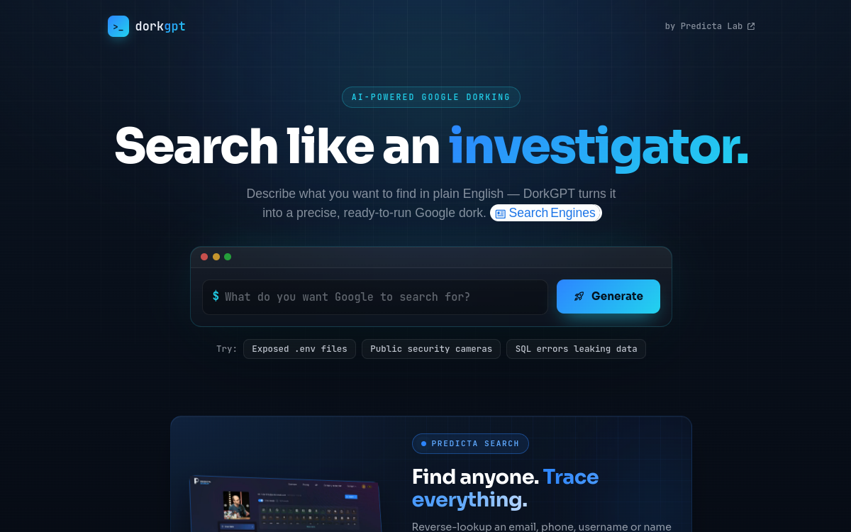 Screenshot di DorkGPT