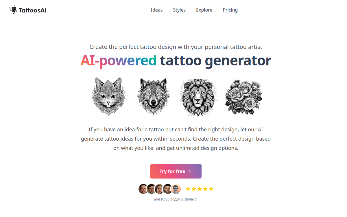 Screenshot di TattoosAI