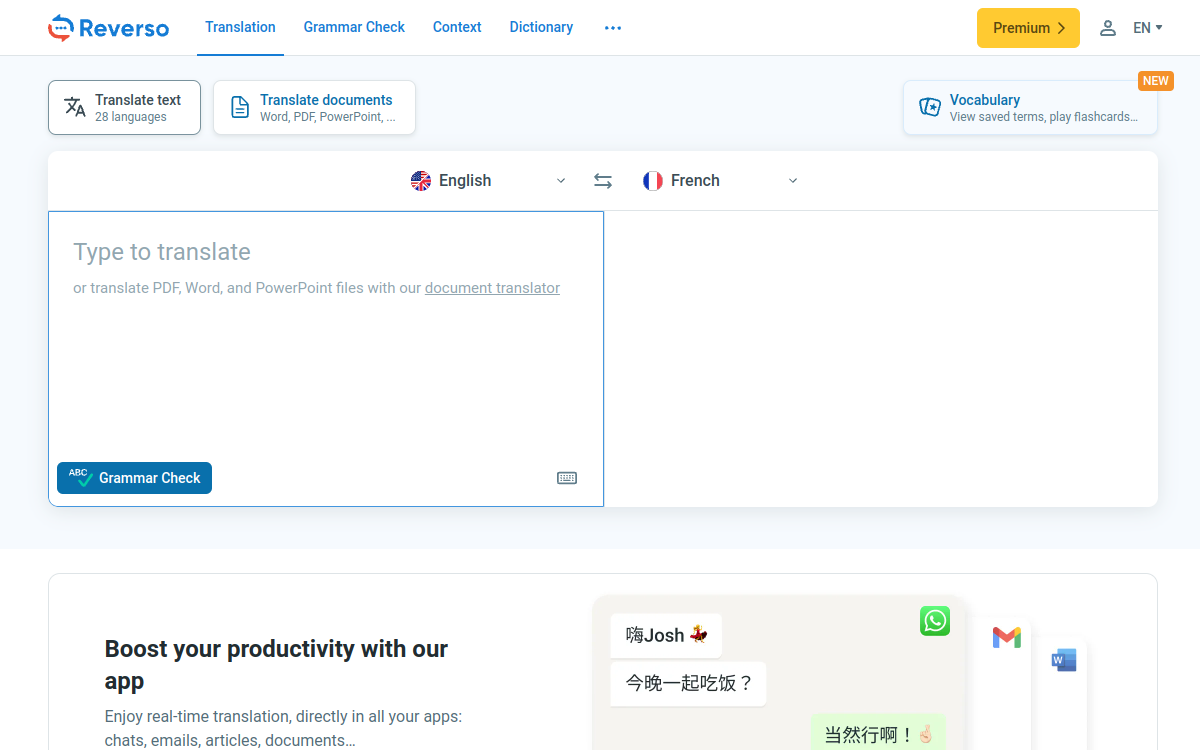 Screenshot di Reverso Translation