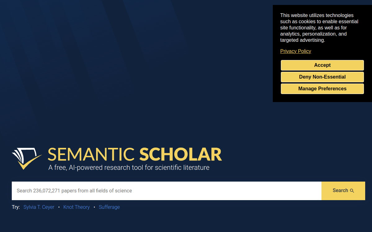 Screenshot di Semantic Scholar
