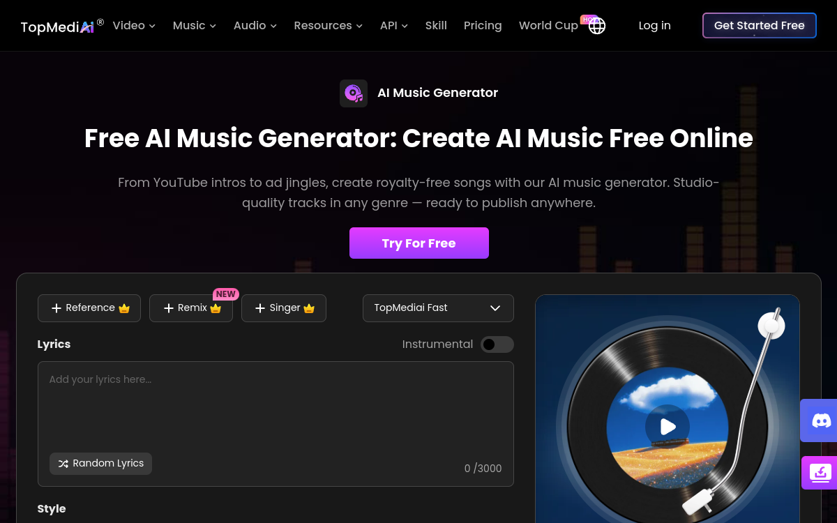 Screenshot di TopMediai AI Music Generator
