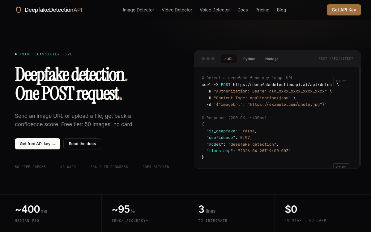 Screenshot di Deepfake Detection API