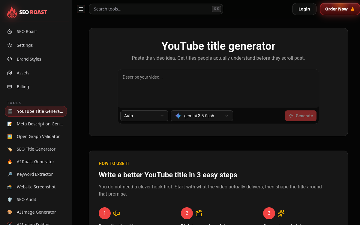 Screenshot di YouTube Title Generator (SEORoast)