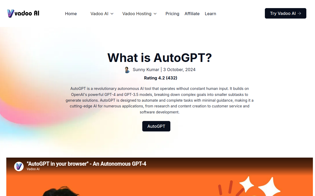 Screenshot di AutoGPT (Vadoo AI)