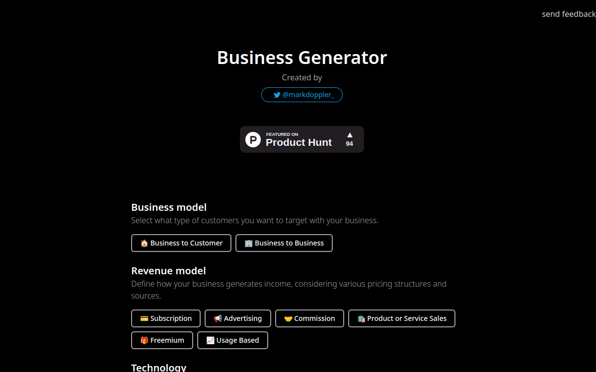 Screenshot di Business Generator