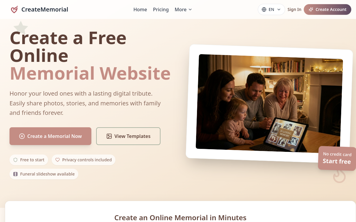 Screenshot di CreateMemorial