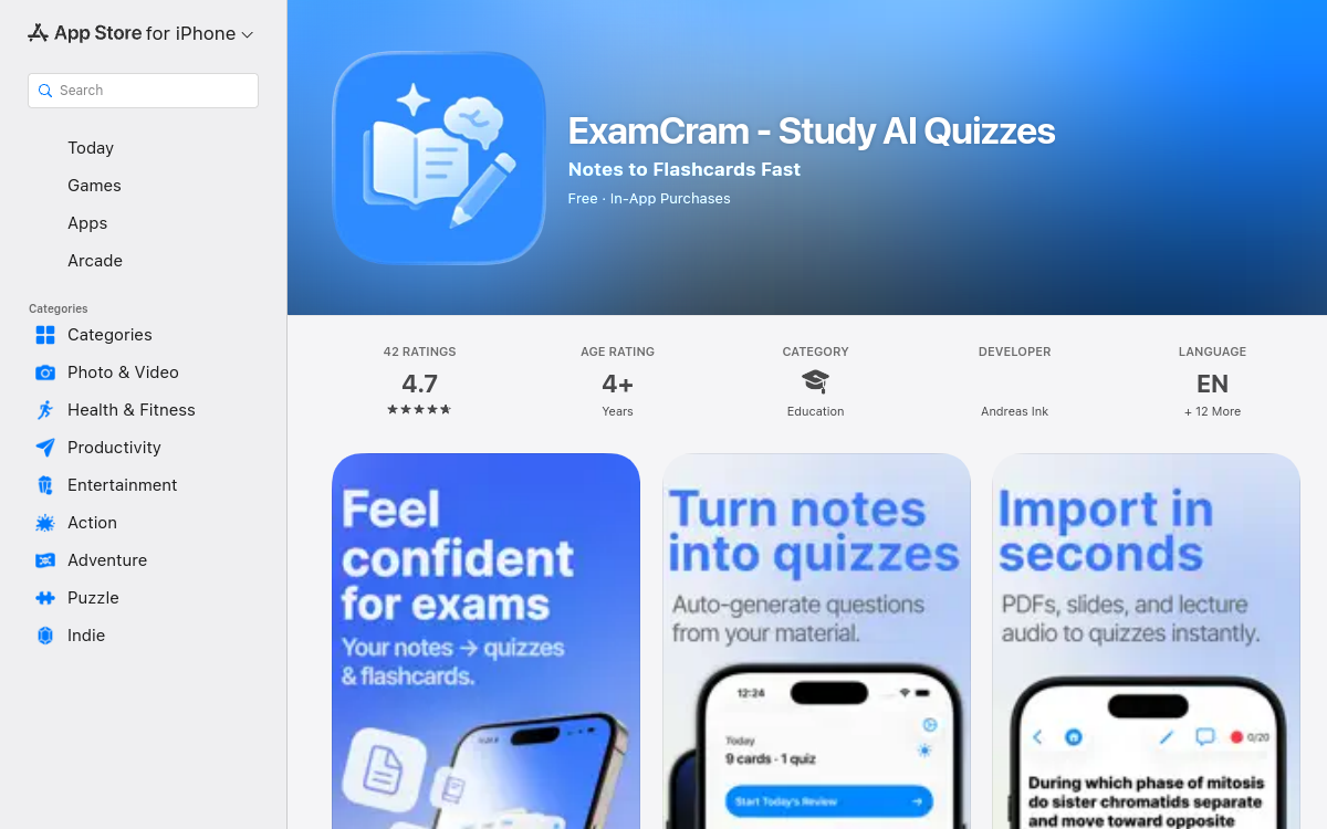 Screenshot di ExamCram – Study AI Quizzes