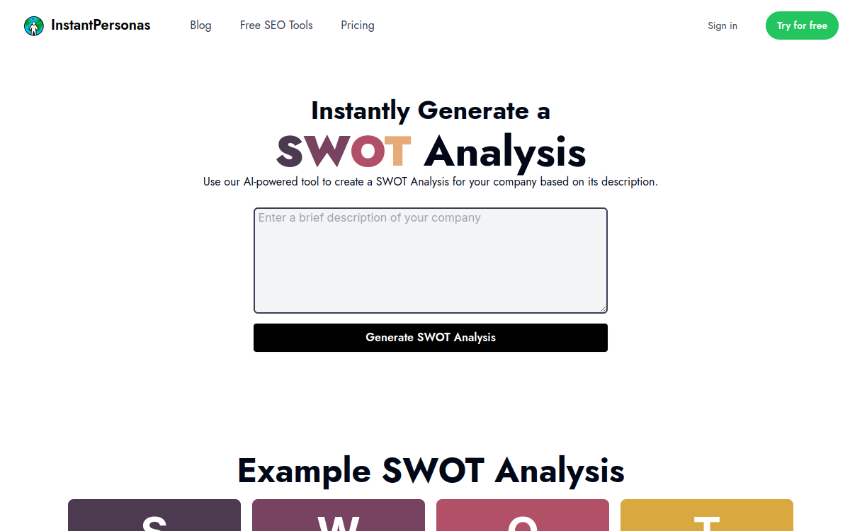 Screenshot di SwotAnalysis.dev