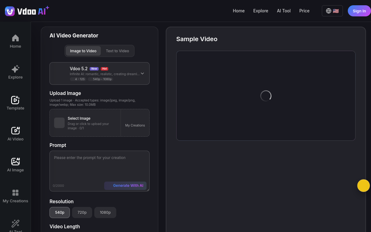 Screenshot di Vdoo AI Image-to-Video