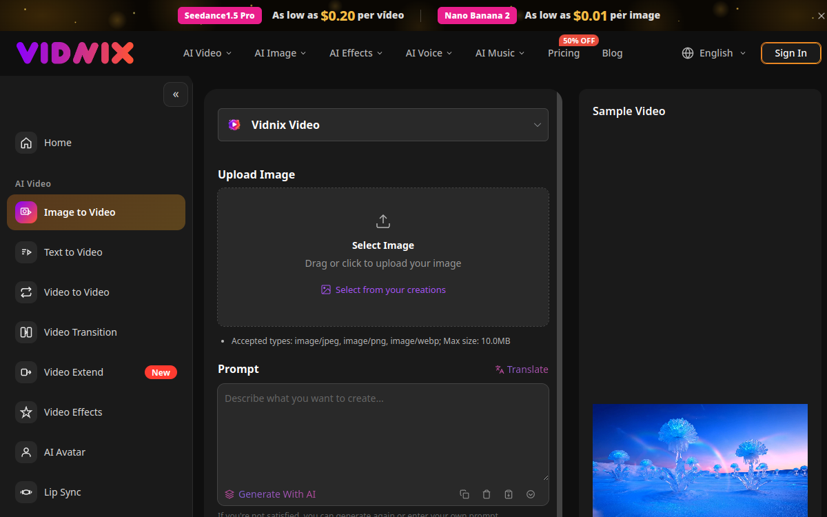 Screenshot di Vidnix AI