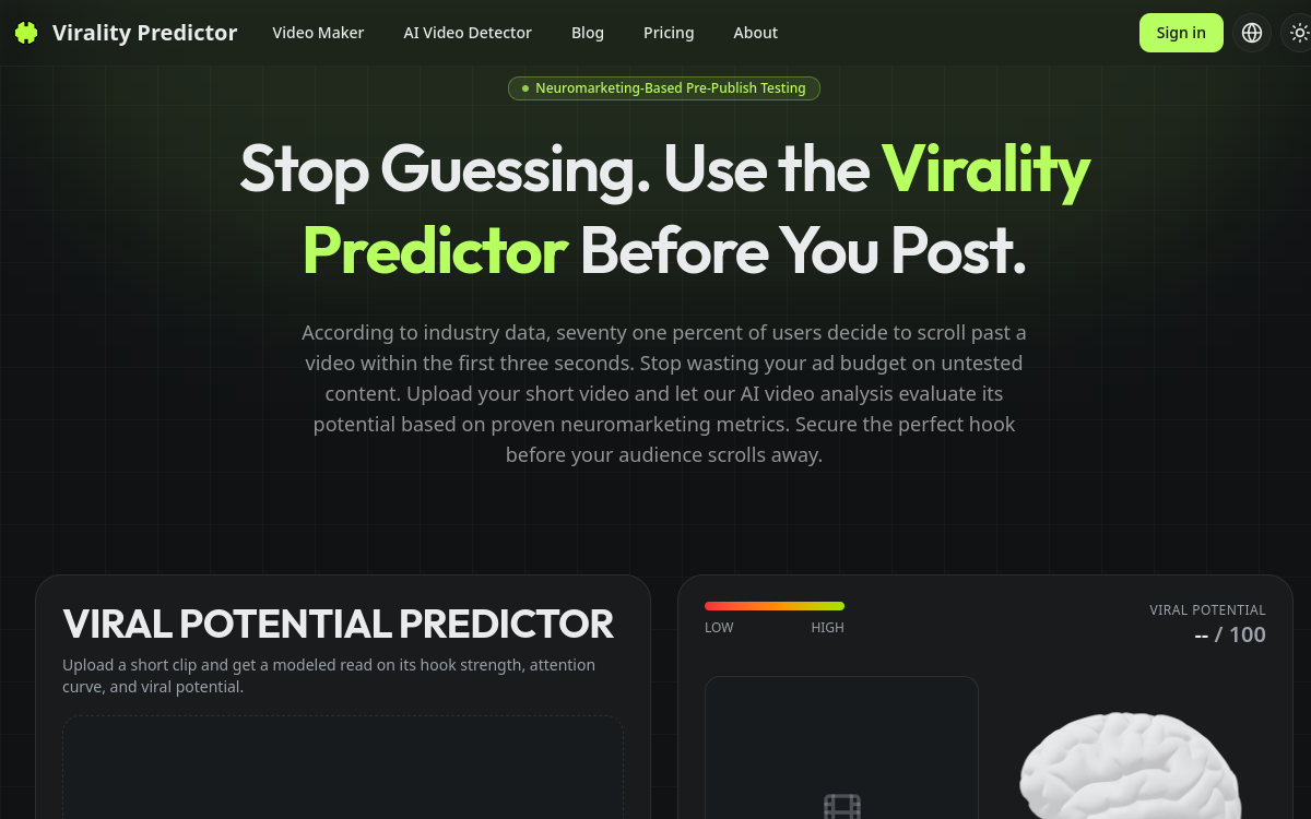 Screenshot di Virality Predictor