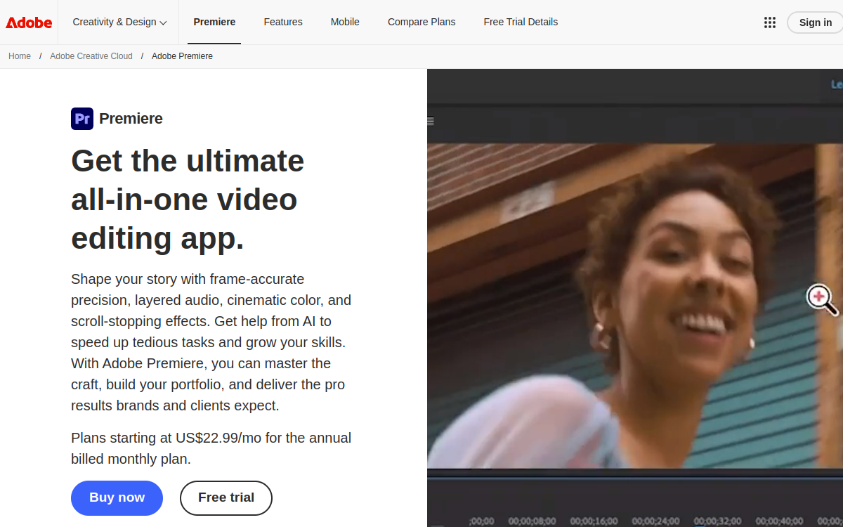 Screenshot di Adobe Premiere Pro