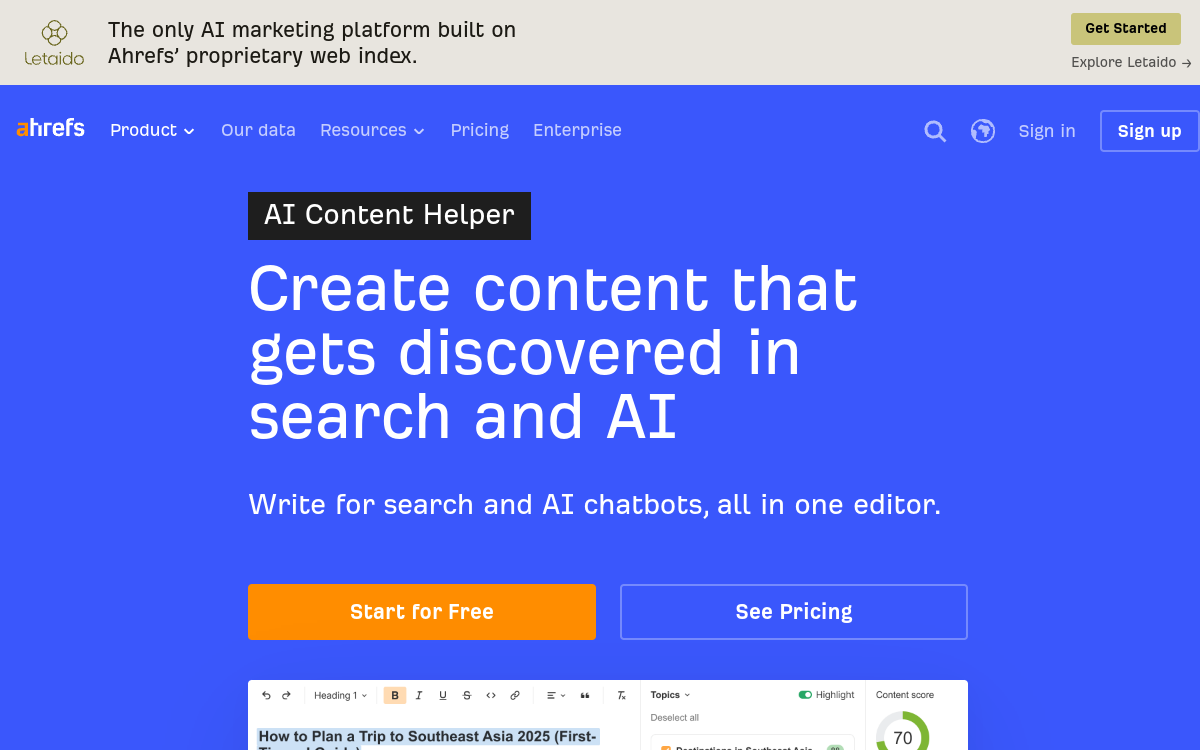 Screenshot di Ahrefs AI Content Helper
