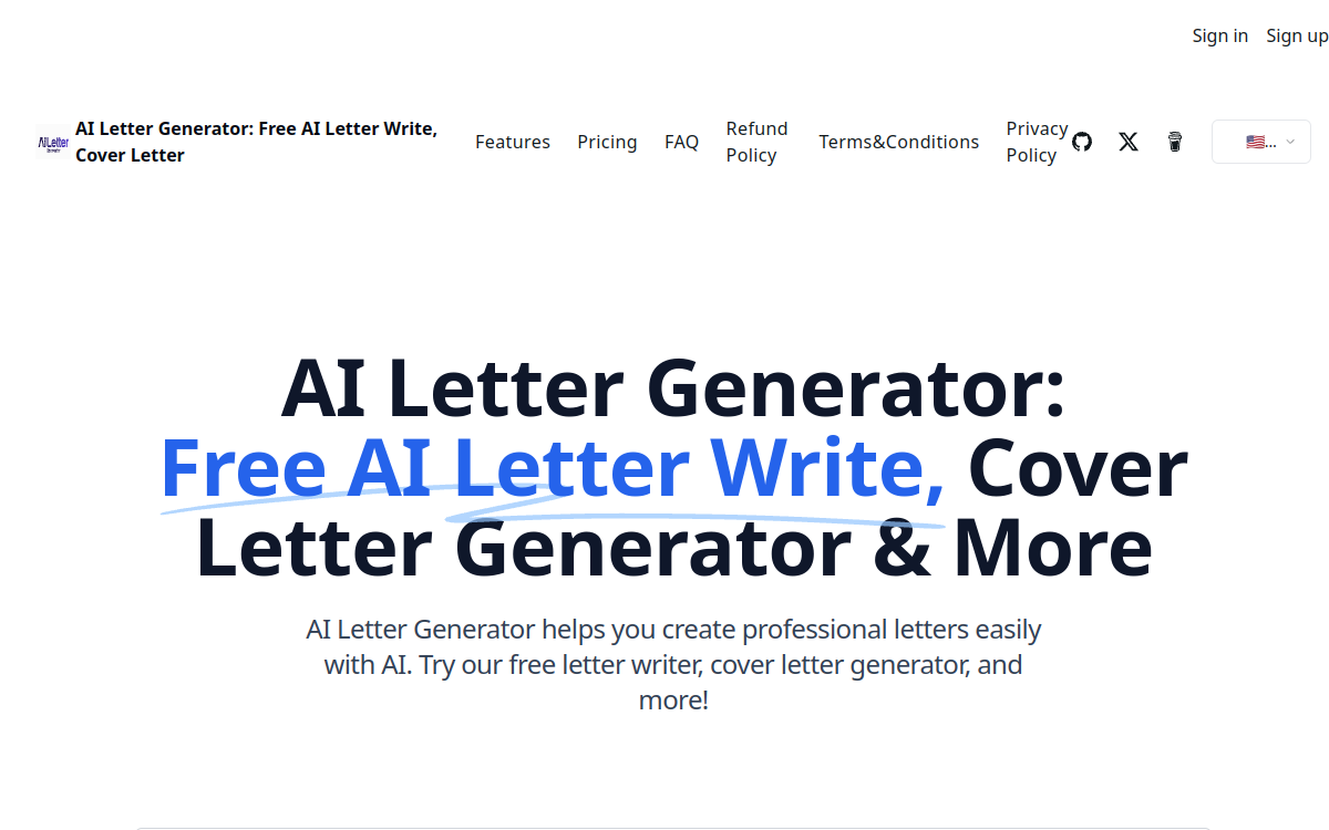 Screenshot di AI Letter Generator