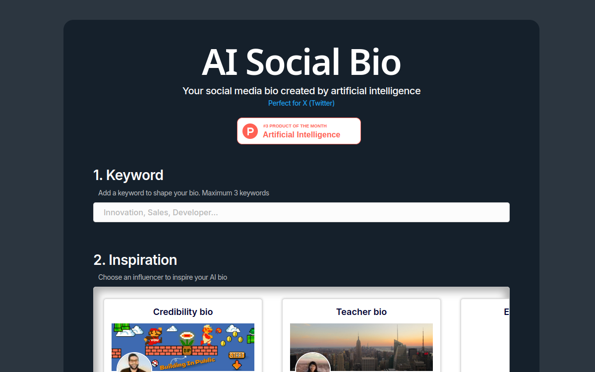Screenshot di AI Social Bio