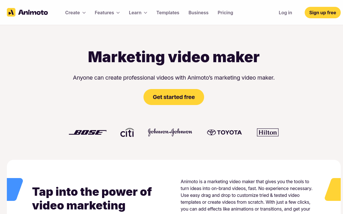 Screenshot di Animoto